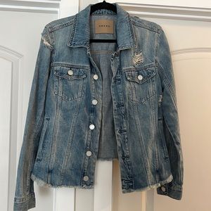 Distressed jeans jacket, size medium, very comfortable!